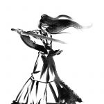 hurt woman with a weapon sketch on the white background