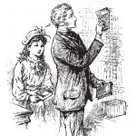 woman watching men stealing her ideas sketch business