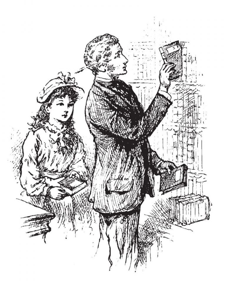 woman watching men stealing her ideas sketch business