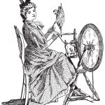 woman vintage sketch spinning wheel self-made business